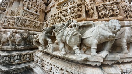 Intricate Bas-Relief Carvings on Historic Jain Temple Shringar Chawri Architecture in Chittorgarh Fort Complex