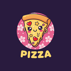 A cute lovely pizza cartoon illustration