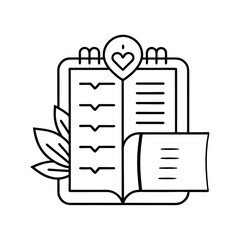 Clean black line art planner for self care and wellness retreats