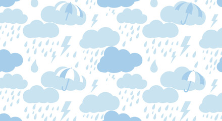 Fototapeta premium Seamless Vector Pattern of Cloud and Rain Elements