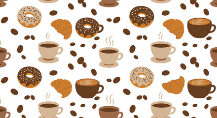 Obraz premium Seamless Vector Pattern of Coffee and Bakery Items