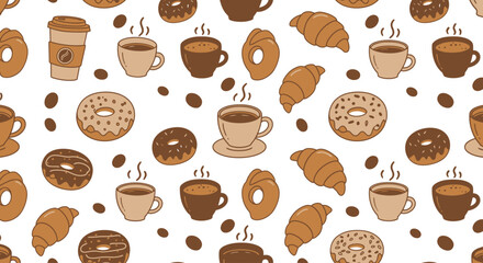 Seamless Vector Pattern of Coffee and Bakery Items