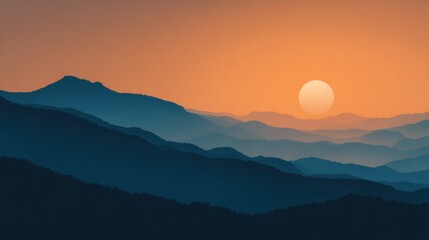 abstract distant ridge silhouette at Sunset concept for background