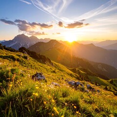 Mountain sunset meadow