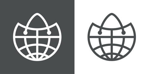 Logo compras por internet. Icono globo terráqueo con forma de bolsa de la compra con líneas  © teracreonte