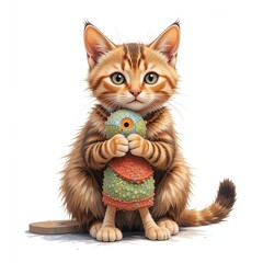 Adorable kitten holding a colorful toy, showcasing a playful and loving animal companion.