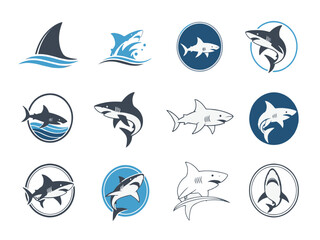 shark, collection simple logo set bundle, vector illustration, isolated on white background