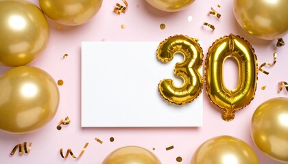Blank paper with room for own message. Balloon number 30 for 30th birthday or anniversary party