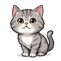 Cute and playful cartoon kitten with big eyes and striped fur, perfect for pet lovers and children's illustrations.