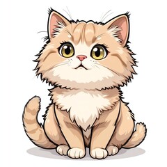 Cute cartoon cat with fluffy fur and big eyes, perfect for pet lovers and children's illustrations.