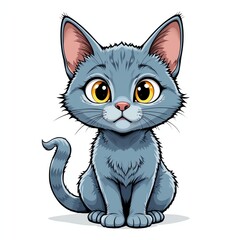 Cute cartoon gray kitten with big eyes looking curiously, perfect for pet-themed projects and children's content.