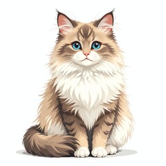 Cute fluffy cat with blue eyes sitting gracefully, perfect for pet lovers and animal-themed designs.