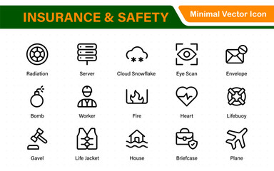 Insurance elements - minimal thin line web icon set. Insurance editable stroke symbols collection. Life, Car, House, Care, Money Insurance.