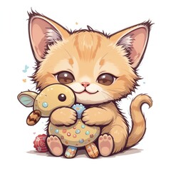 Cute kitten with a toy, radiating joy and innocence, perfect for children's themes or pet-related content.