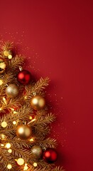 Christmas tree with ornaments on a red background