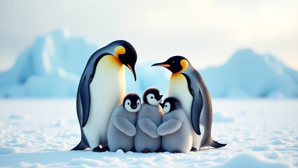 Obraz premium The happiness of a small penguin family in Antarctica