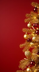 Festive Christmas Ornament Display on Red Background