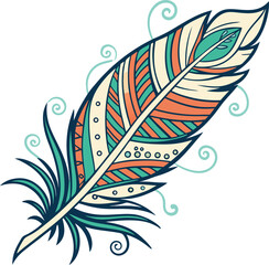 Obraz premium Colorful Decorative Feather Illustration with Swirls on White Background for Design Elements
