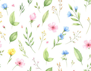 Seamless spring floral vector pattern with butterflies and pink flowers