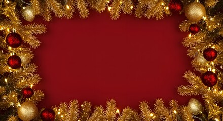 Christmas Frame with Ornaments and Lights