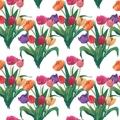 Watercolor Colorful Tulip Bouquet Pattern