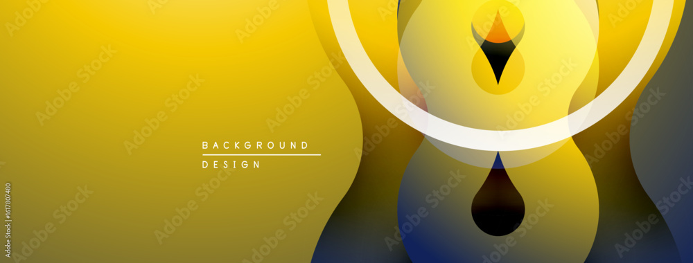 Poster abstract yellow design features overlapping circles, curved lines. gradient shades create depth, mod