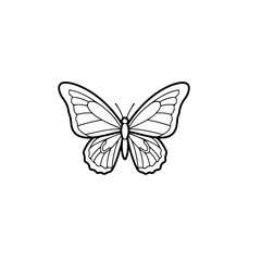 A simple black and white line drawing of a butterfly with symmetrical wings and body design