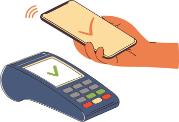 Contactless payment with phone and terminal on transparent background