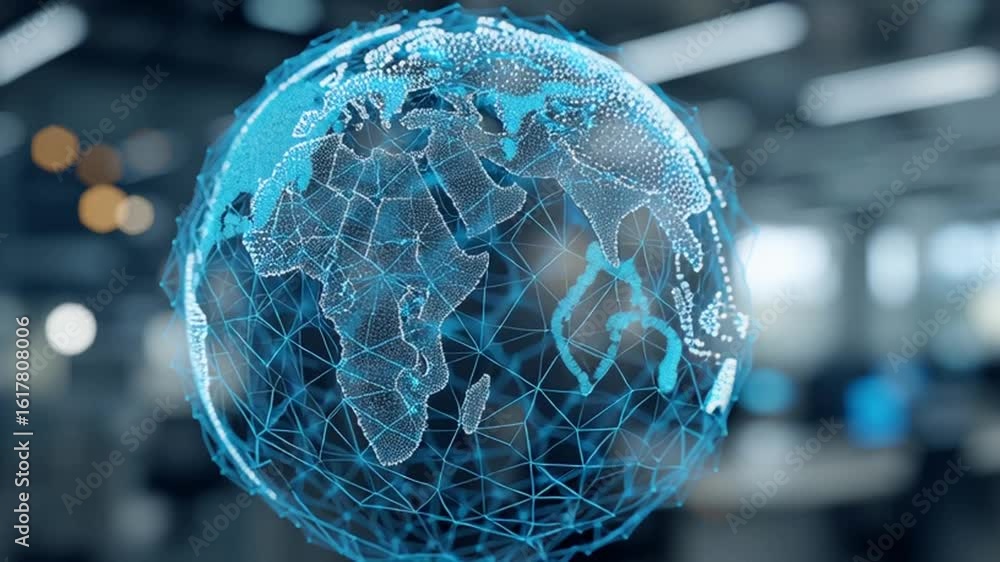 Aufkleber 3d rendering of the globe with global network connections, blue and white color scheme, background i