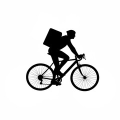 Silhouette of city courier riding fast on fixie bike on white background