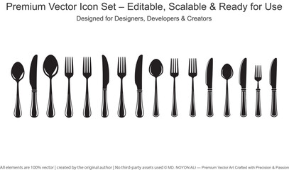 Black vector icons of cutlery on white background spoon