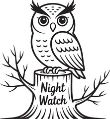 Fototapeta premium Night Watch Owl on Stump Illustration with Transparent Background for Wildlife and Nature Projects