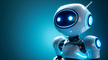 Artificial intelligence robot. Modern technology. Intelligent assistant robot of the future world. Chatbot mascot on a blue background