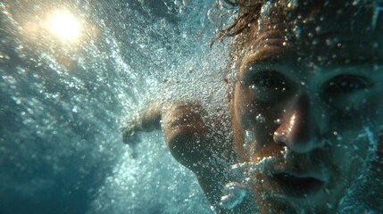 Swimmer underwater with slow motion feel and clarity 
