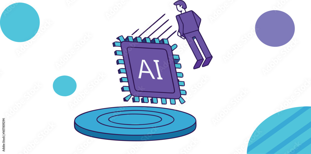 Poster artificial intelligence concept with man and chip on transparent background