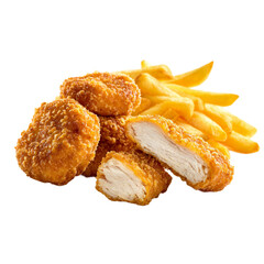 3 chicken nuggets and french fries and sauce
