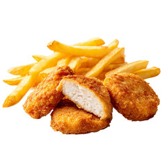 3 chicken nuggets and french fries and sauce
