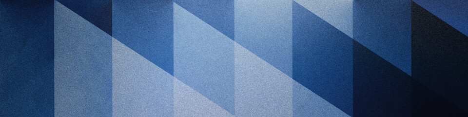 Fototapeta premium Minimal abstract wide panoramic banner with soft overlapping geometric shapes. Dark blue, sky and white gradient. Grainy noisy texture. Azure, ultramarine, pastel, steel blue, navy, black, sapphire.