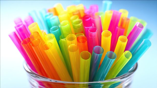 Colorful plastic straws in a glass - Powered by Adobe