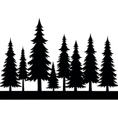 Obraz premium Horizontal pine tree border silhouette isolated on white background