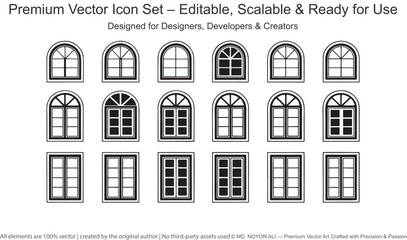 Set of black and white vector window icons graphic