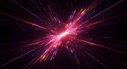 Futuristic data flow. Explosion effect. Sci-fi Motion wallpaper. Neon Glowing Rays in Motion. Hyper Speed Space Travel Concept.
