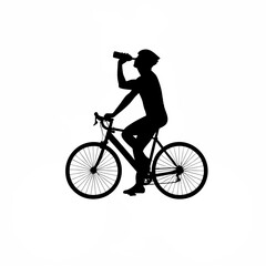 Silhouette of cyclist drinking water while riding on white background