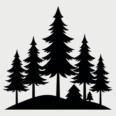 Obraz premium Nature inspired black silhouette of pine trees isolated on white background