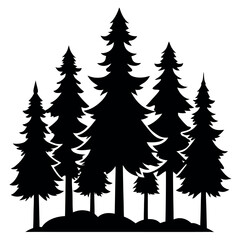 Obraz premium Thick pine tree grouping silhouette isolated on white background