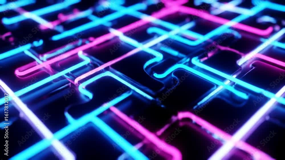 Poster vivid neon grid animation: abstract technology background with dynamic light patterns and creative
