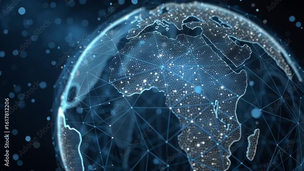 Poster digital earth globe and data technology background with network connection, digital identity in a da