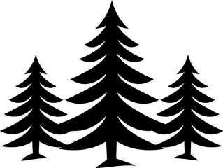 Three stylized pine trees create a bold graphic for nature themes
