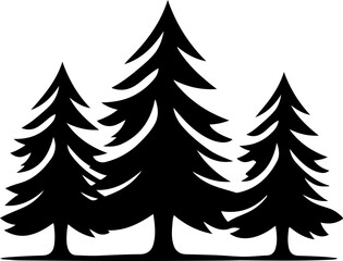 Stylized black pine trees silhouette on white for natural design