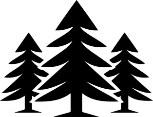 Stylized evergreen trees create a natural, serene forest scene